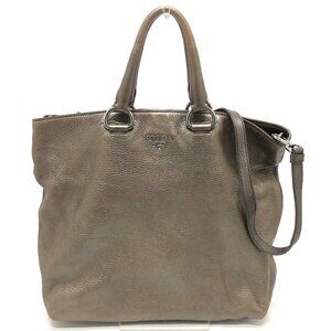 PRADA logo Bag 2WAY Tote Bag Leather Brown